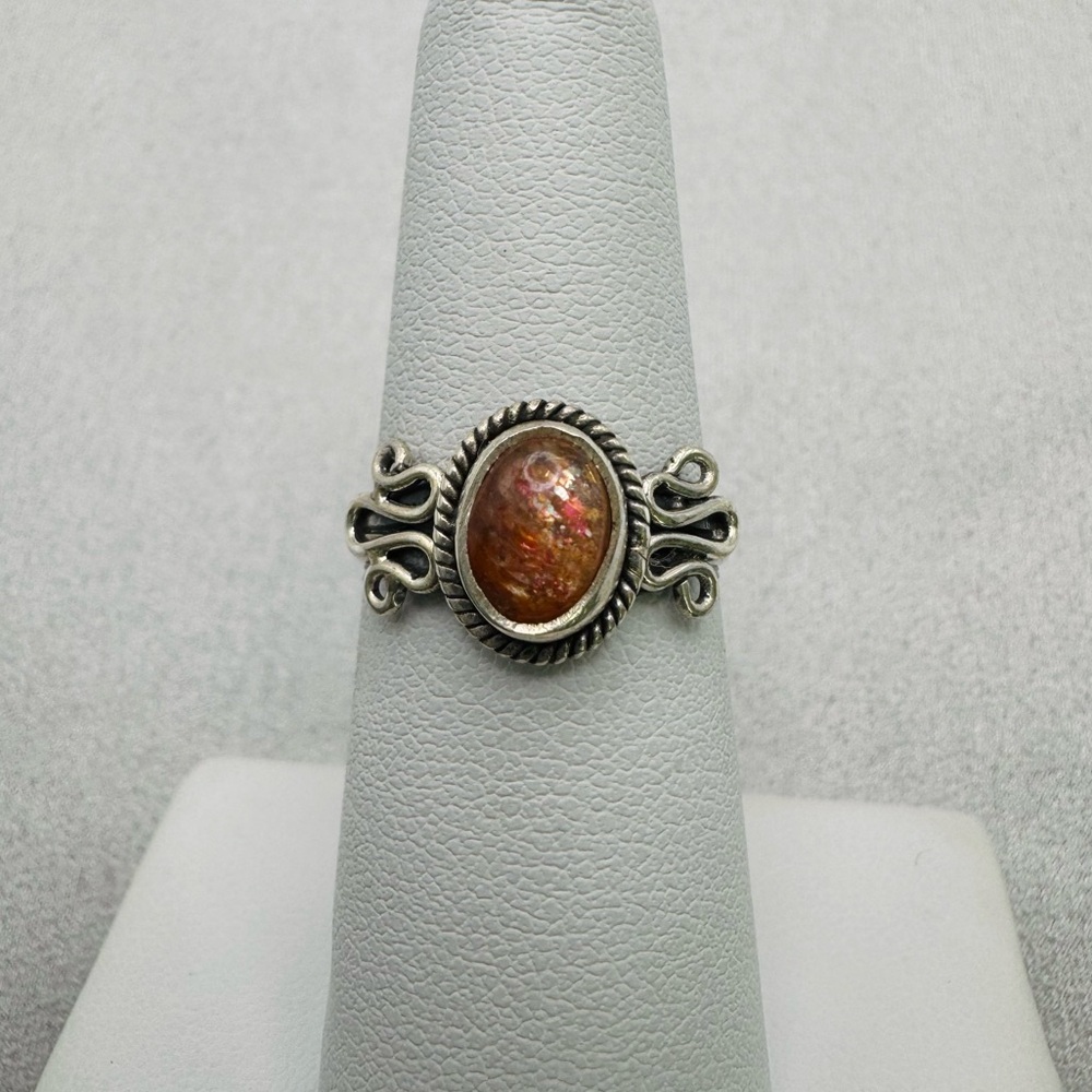 Oval Sunstone Sterling Silver Ring - image 4
